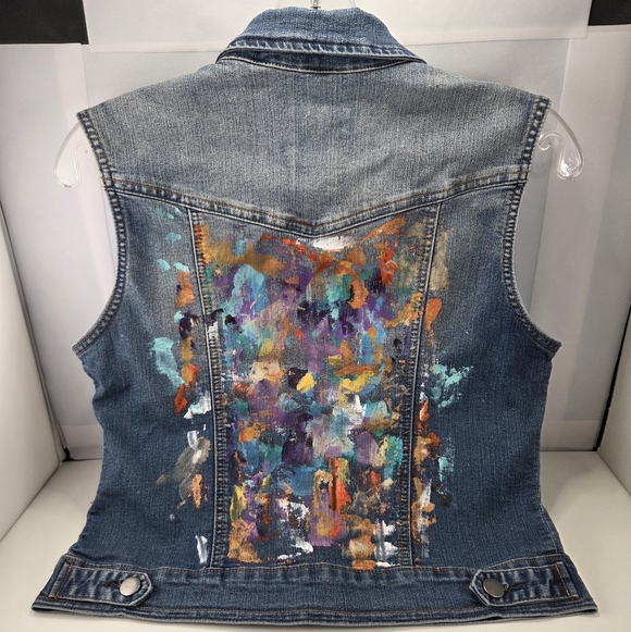 ​Love Culture Artistic Hand-Painted & Rhinestone Embellished Denim Vest - L - Picture 4 of 12